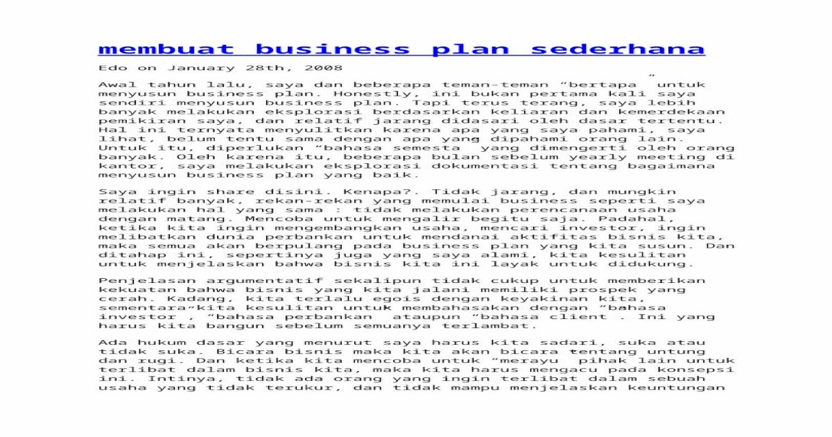 contoh format business plan sederhana