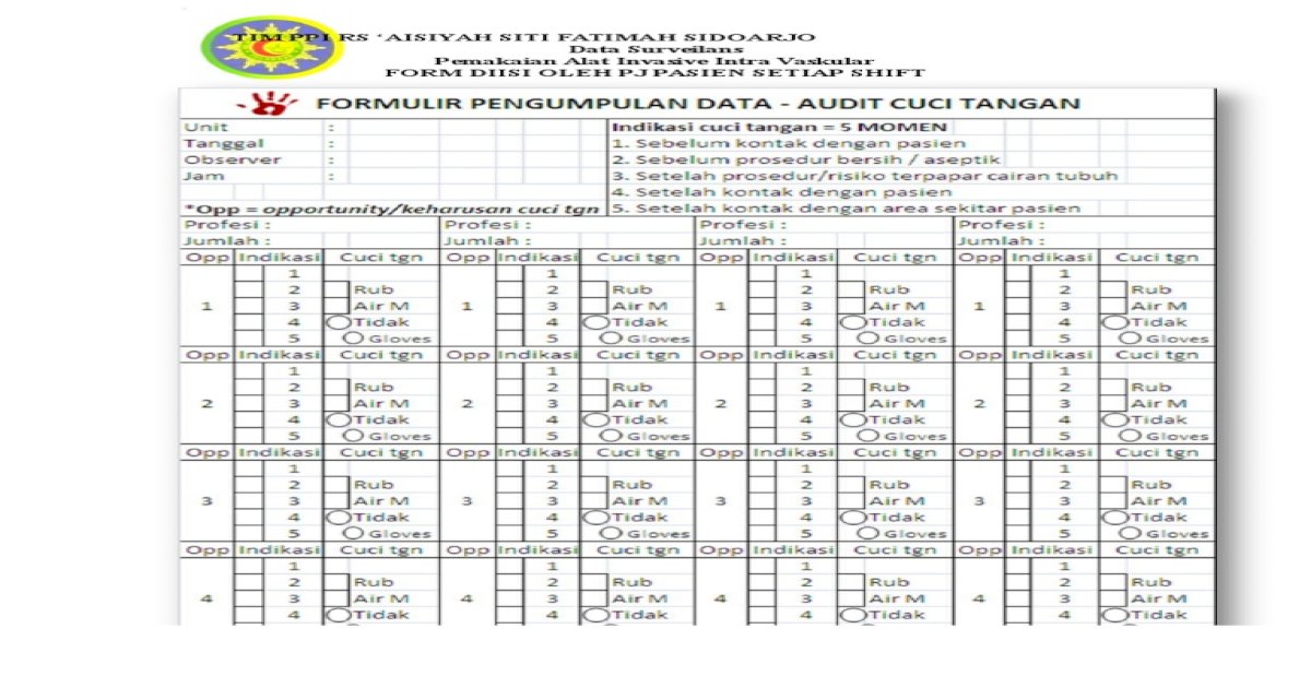 273729263 Formulir Audit Cuci Tangan Sifat 2015 Docx Pdf Document