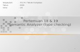 1 Pertemuan 18 & 19 Semantic Analyzer (type checking) Matakuliah: T0174 / Teknik Kompilasi Tahun: 2005 Versi: 1/6.