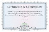 Arvind Sundararajan - Inventor Certificate