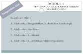 MODUL 1 - · PDF fileAlat untuk Pengamatan (Koloni dan Morfologi) 2. Alat untuk Sterilisasi 3. Alat untuk Kultivasi 4. Alat untuk Kuantifikasi Mikroorganisme. ... Sterilisasi Media