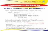 Staf Salesman (Bandung) - admin.kanisiusmedia.co.id Bandung... · kepada konsumen di area Bandung Syarat : Laki-laki Usia antara 24 tahun – 35 tahun Lajang Pendidikan minimal D3