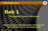 Bab 1 - coretangunkids.files.wordpress.com · MANAGEMENT INFORMATION SYSTEMS 9 ... 1-1 . DEFINISI SIM????? SISTEM INFORMASI MANAJE MEN sekelompok elemen2 yg terintegrasi dgn maksud
