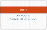 ANACOVA Analysis Of Covariance · misal harga diri, motivasi, IQ, hasil tes Matematika Kategorikal hasil pengkodean thdap kategori (nominal) ... Model ANACOVA satu faktor dengan satu