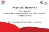 Pertemuan 4 Pemahaman Terhadap UU.36 / 1999 Tentang ...€¦ · Pertemuan 4 Pemahaman Terhadap UU.36 / 1999 Tentang Telekomunikasi Rima Dias Ramadhani, S.Kom., M.Kom Regulasi Telematika