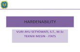 HARDENABILITY...DEFINISI • Hardenability adalah kemampuan baja dapat dikeraskan dengan membentuk martensit. • Biasanya dinyatakan dengan jarak suatu titik di bawah permukaan The