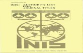 INIS: AUTHORITY LIST FOR JOURNAL TITLES