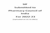 SIF Submitted to Pharmacy Council of India For 2022-23