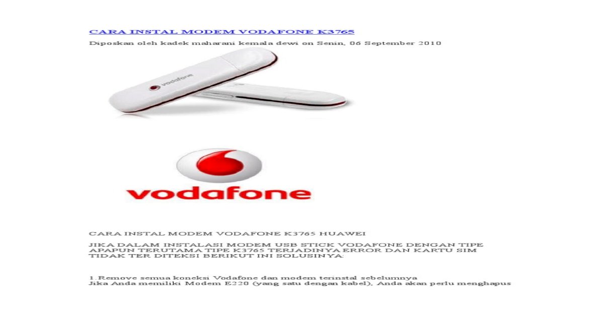 Cara Instal Modem Vodafone K3765 Pdf Document
