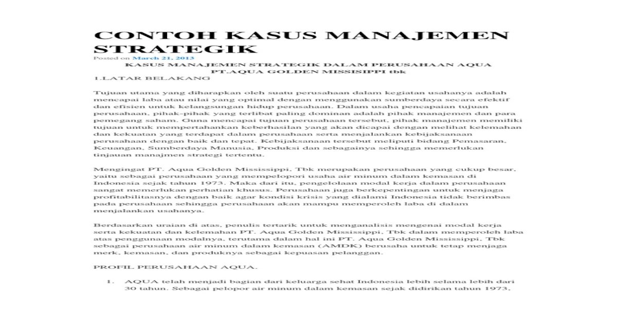 Contoh Kasus Pt Aqua Manajemen Strategik - [PDF Document]