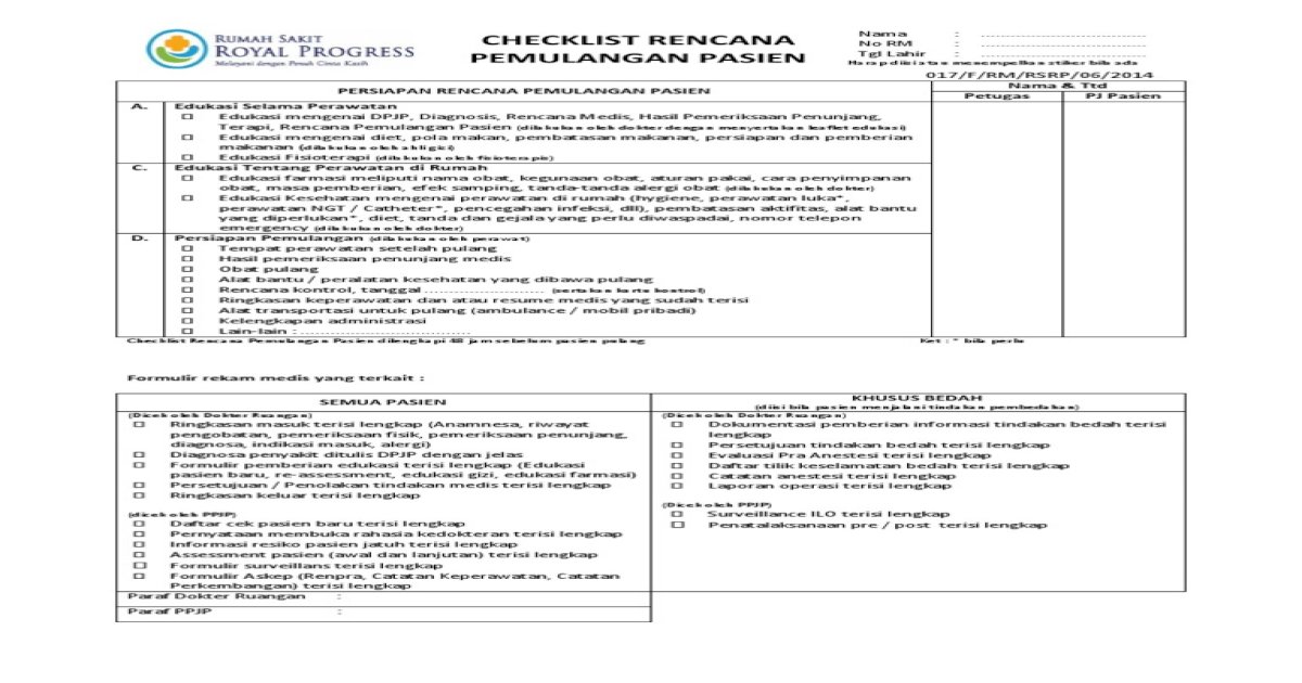Checklist Rencana Pemulangan Pasien PDF Document 