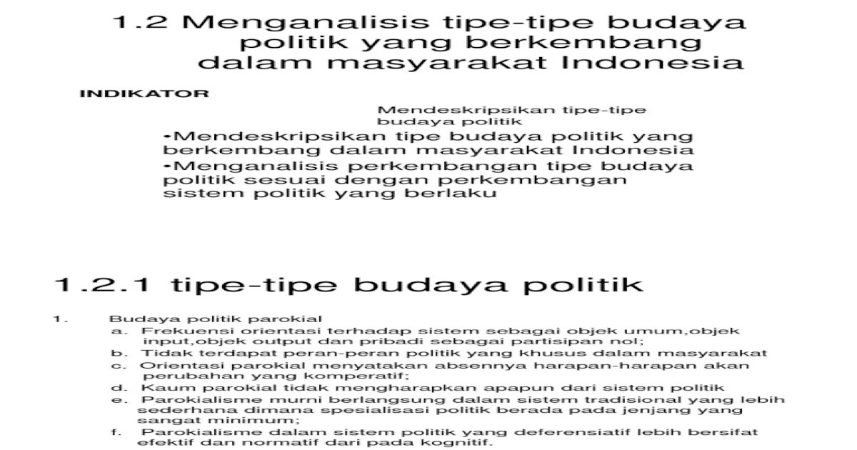 Tipe tipe budaya politik yang berkembang di indonesia