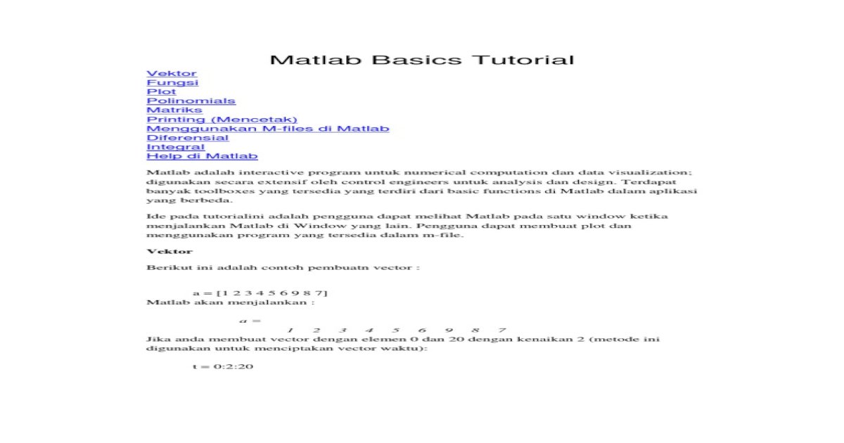 Tutorial Matlab Pdf Document
