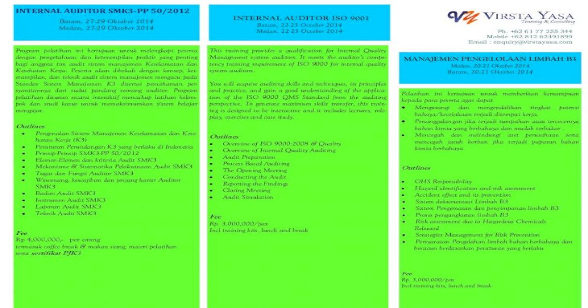 Internal Auditor Smk3 Pp 50 2012 Internal Auditor Iso Bagi Anggota Tim Audit Sistem Pdf Document