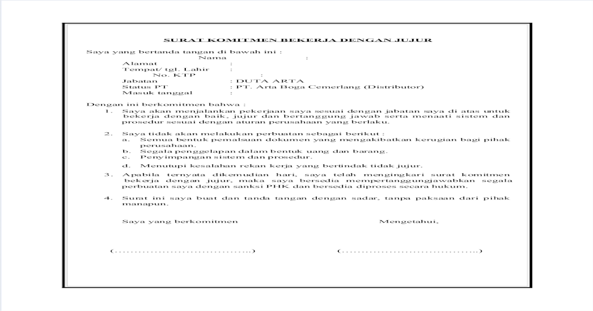  Surat Komitmen  Bekerja Dengan Jujur PDF Document 